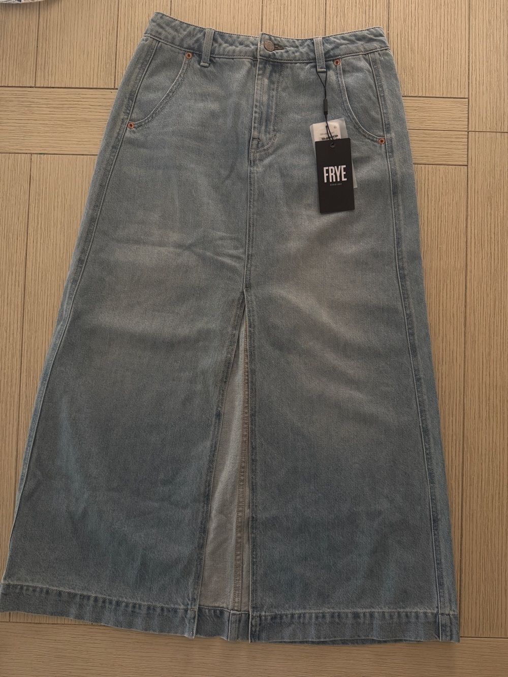 FRYE Light Blue Denim Skirt Farrah Wash with Front Slit